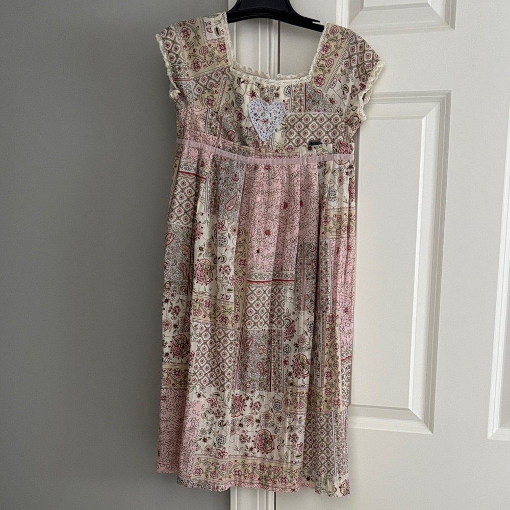 Giesswein Pink & Cream Patchwork Lace-Trim Girls Dress